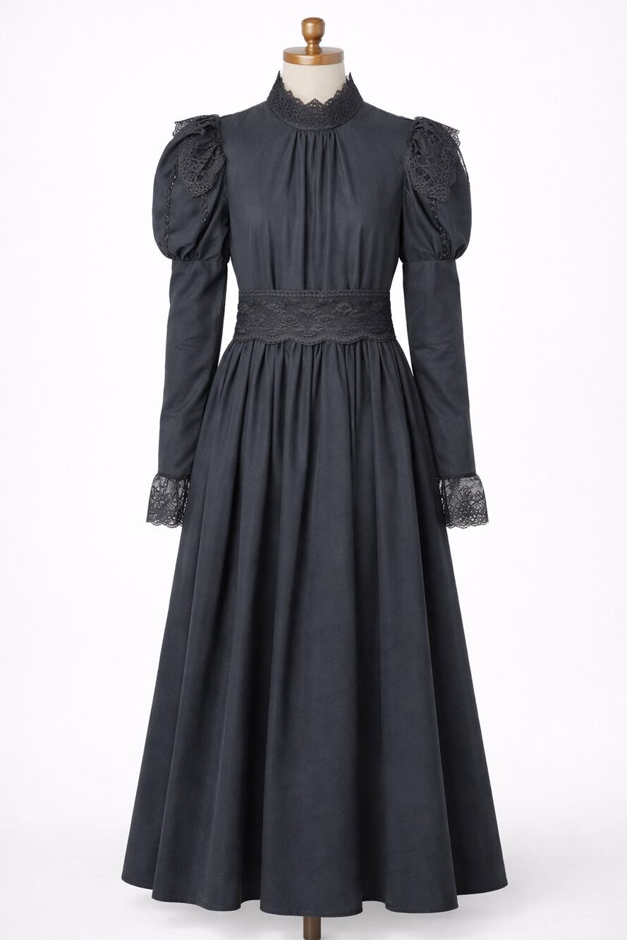 Vintage Handmade Black Dress Victorian Gown Wednesday Gothic XS